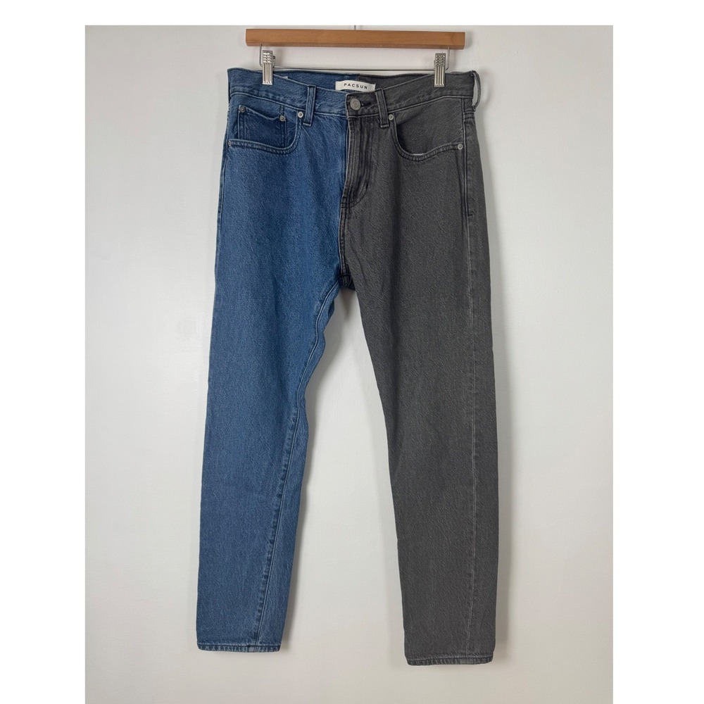 Streetwear PacSun Men 30x32 Slim Taper Jeans Blue Grey Two Tone Colorblock Denim